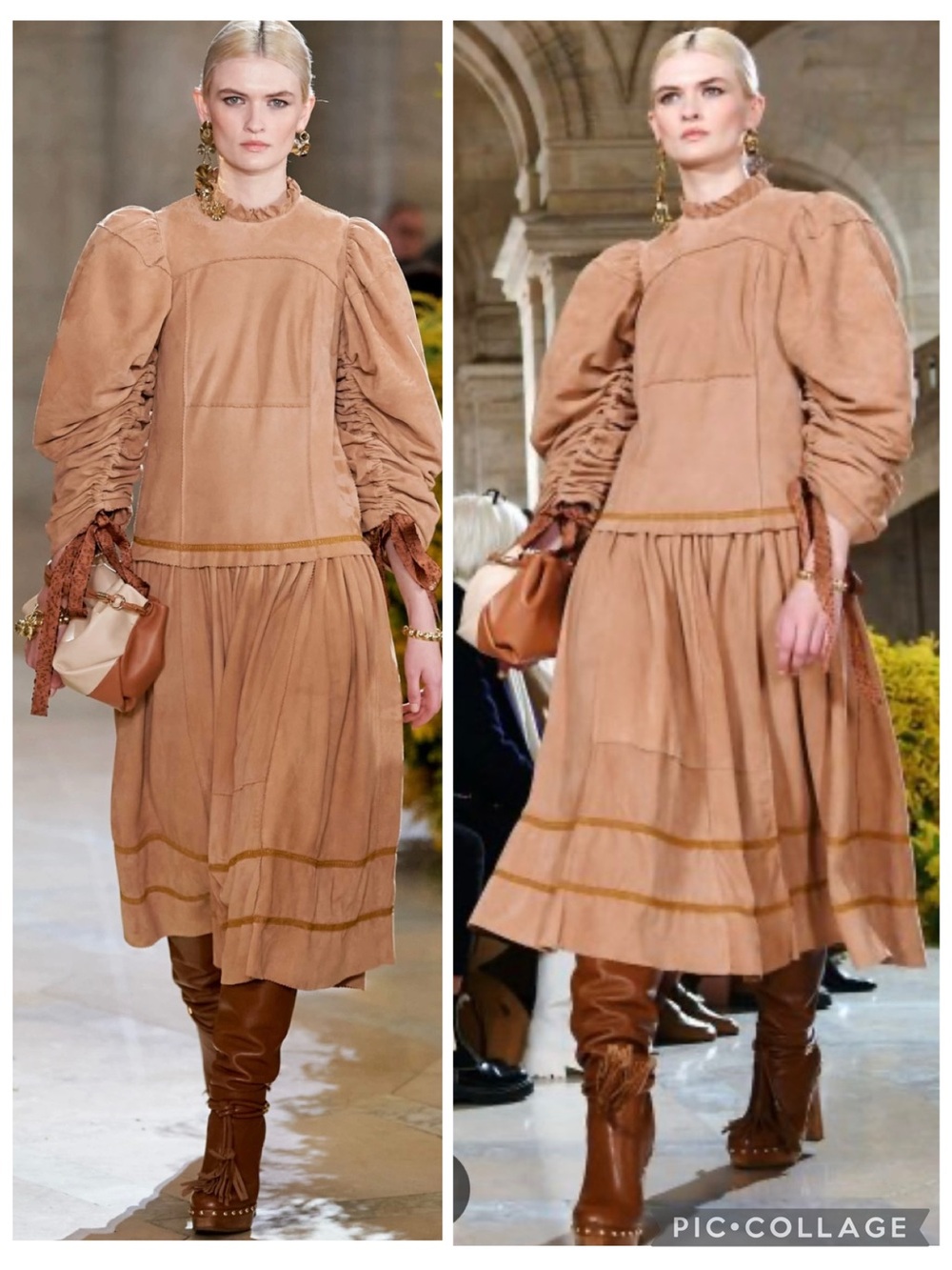 Ulla Johnson Suede Prairie Midi Dress Tan Runway Western Boho Size 0